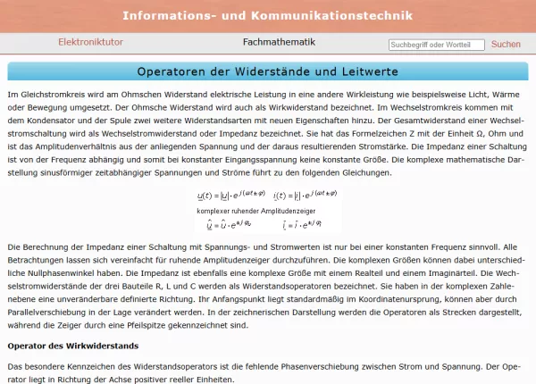 Webseite: Operatoren der Widerstände und Leitwerte