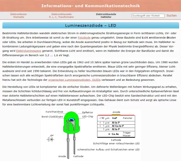 Webseite: Lumineszenzdiode - LED