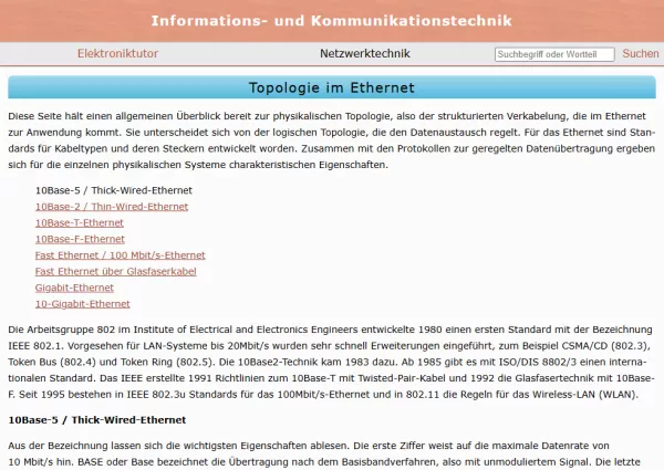 Webseite: Topologie im Ethernet