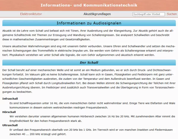 Webseite: Informationen zu Audiosignalen