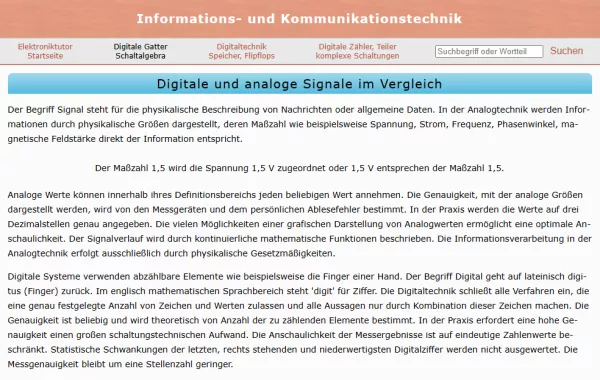 Webseite: Digitale und analoge Signale im Vergleich