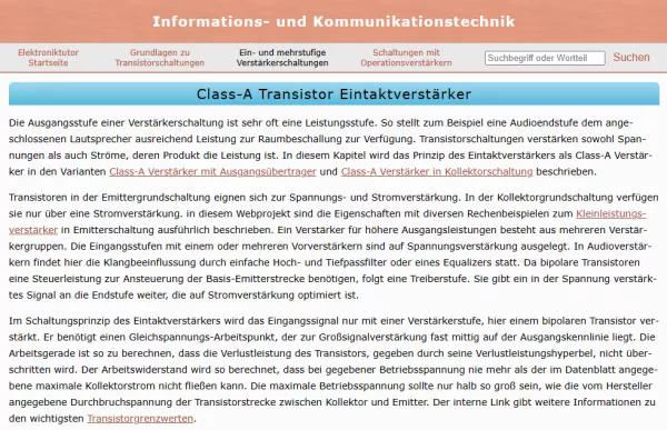 Webseite: Class-A-Transistor-Eintaktverstärker