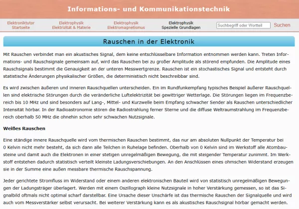Webseite: Rauschen in der Elektronik