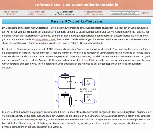 Webseite: Passive RC- und RL-Tiefpässe
