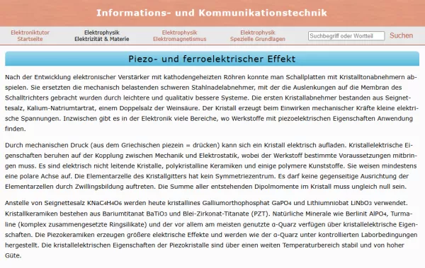 Webseite: Piezo- und ferroelektrischer Effekt