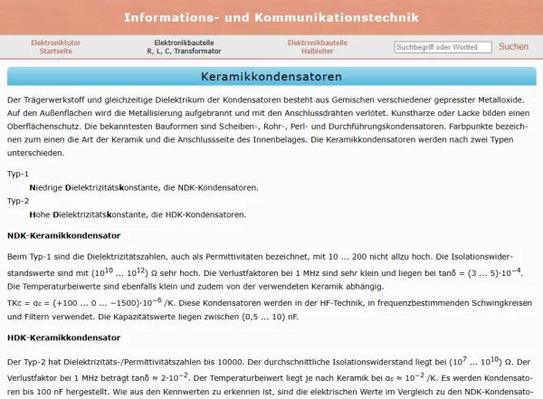 Webseite: Keramikkondensatoren