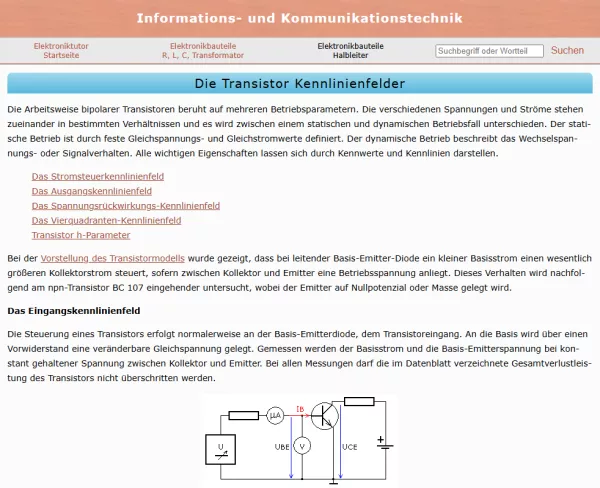 Webseite: Die Transistor-Kennlinienfelder