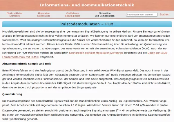 Webseite: Pulcodemodulation - PCM