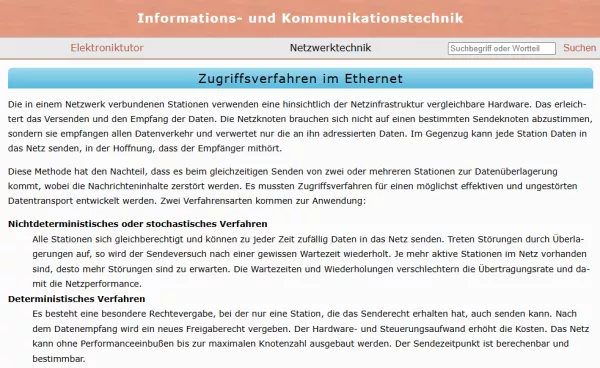 Webseite: Zugriffsverfahren im Ethernet