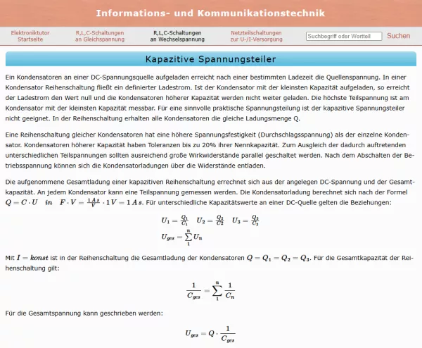 Webseite: Kapazitive Spannungsteiler