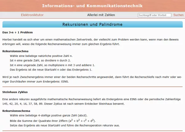 Webseite: Rekursionen und Palindrome
