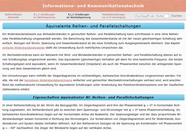 Webseite: Äquivalente Reihen- und Parallelschaltungen