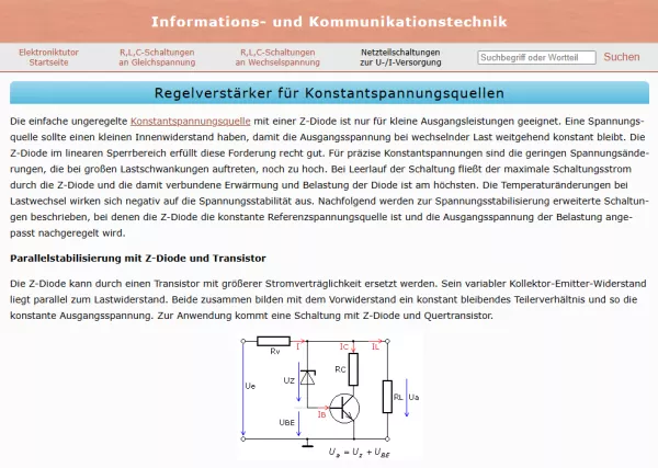 Webseite: Regelverstärker für Konstantspannungsquellen