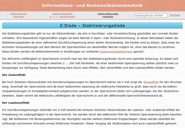 Webseite: Z-Diode - Stabilisierungsdiode