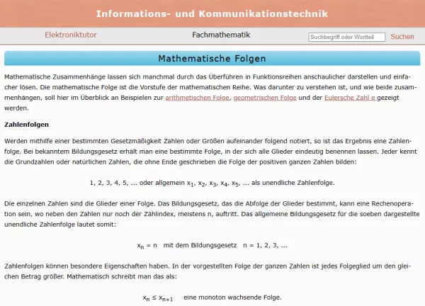 Webseite: Mathematische Folgen