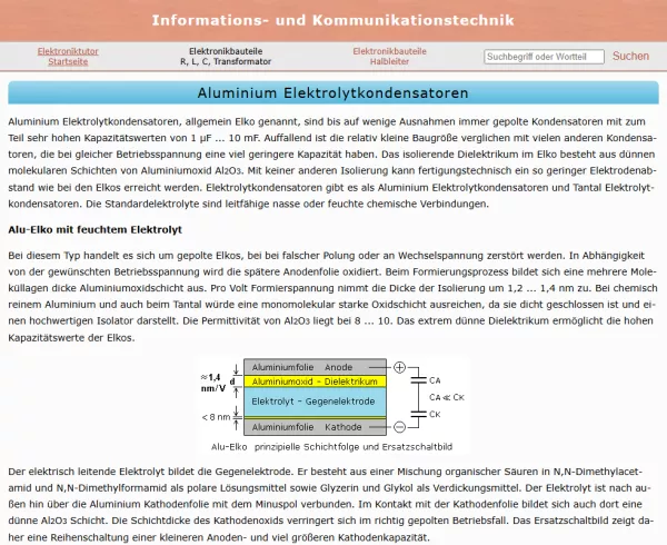 Webseite: Aluminium-Elektrolytkondensatoren