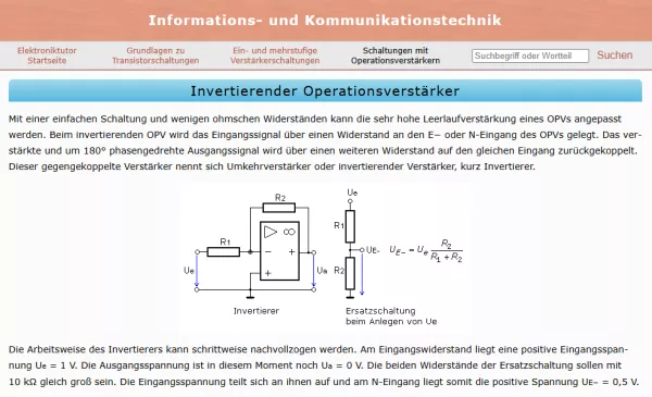 Webseite: Invertierender Operationsverstärker