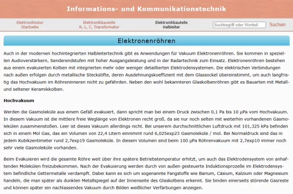 Webseite: Elektronenröhren