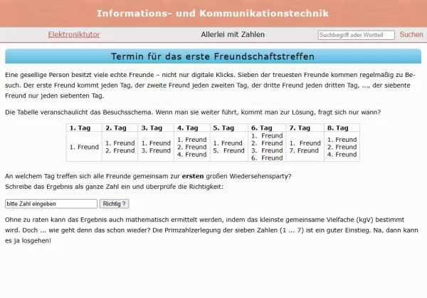 Webseite: Termin für das erste Freundschaftstreffen
