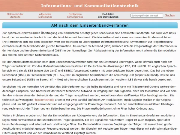 Webseite: Amplitudenmodulation nach dem Einseitenbandverfahren