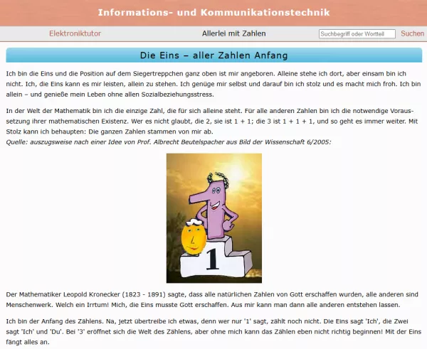 Webseite: Die Eins - aller Zahlen Anfang