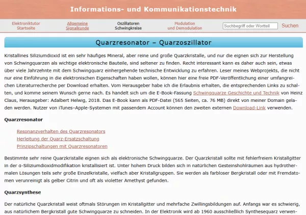 Webseite: Quarzresonator - Quarzoszillator