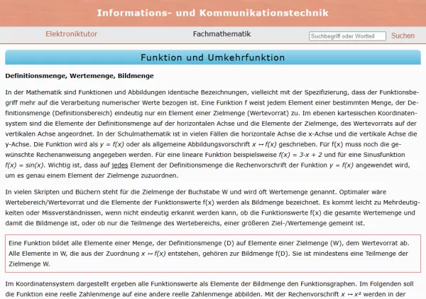 Webseite: Funktion und Umkehrfunktion