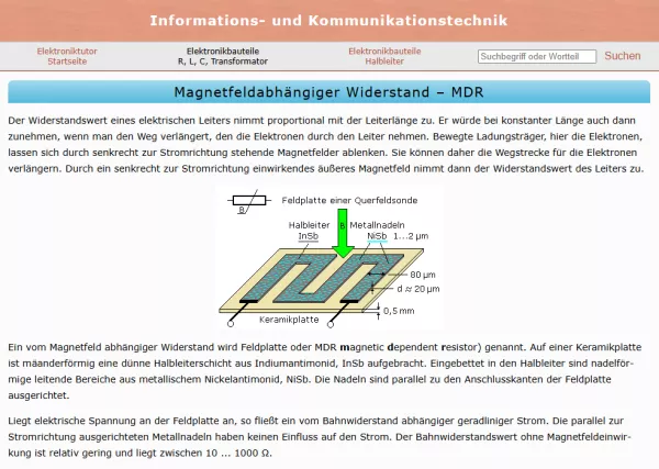 Webseite: Magnetfeldabhängiger Widerstand - MDR