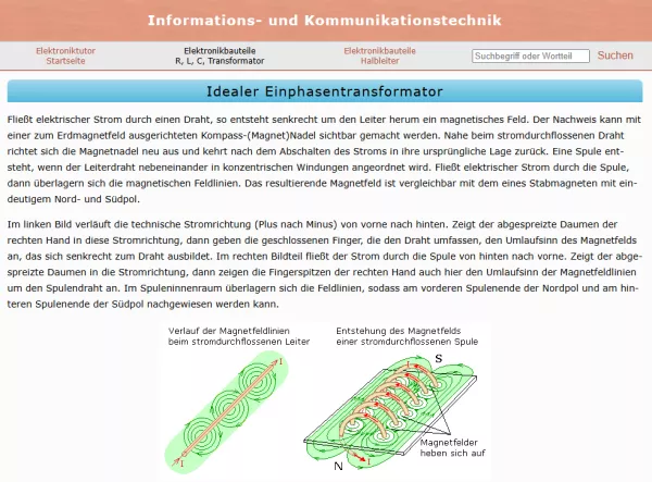Webseite: Idealer Einphasentransformator