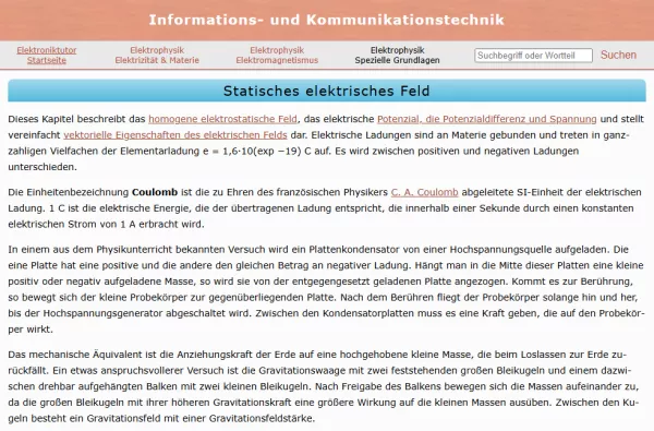Webseite: Statisches elektrisches Feld