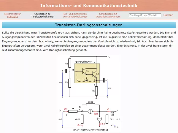 Webseite: Transistor-Darlingtonschaltungen
