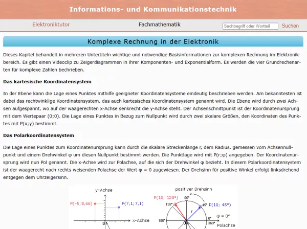 Webseite: Komplexe Rechnung in der Elektronik