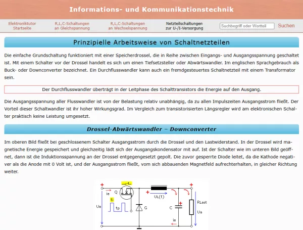 Webseite: Prinzipielle Arbeitsweise von Schaltnetzteilen