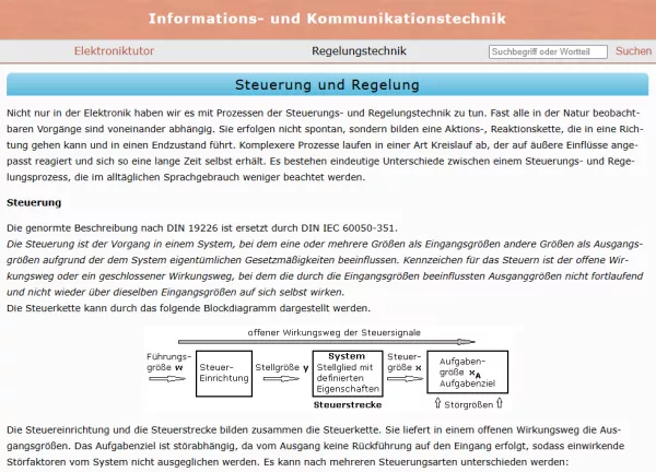 Webseite: Steuerung und Regelung