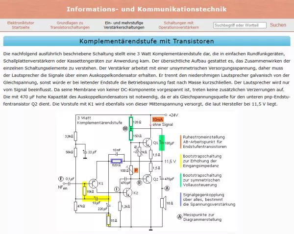 Webseite: Komplementärendstufe mit Transistoren