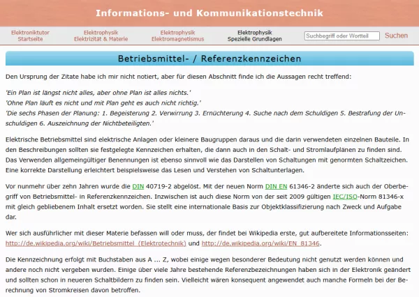 Webseite: Betriebsmittel- / Referenzkennzeichen