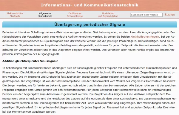 Webseite: Überlagerung periodischer Signale