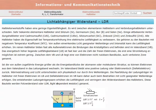 Webseite: Lichtabhängiger Widerstand - LDR