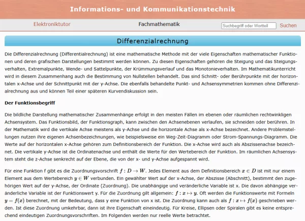 Webseite: Differenzialrechnung