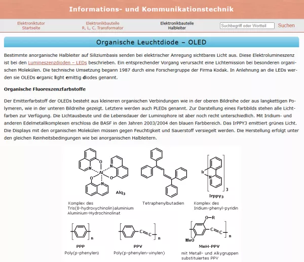 Webseite: Organische Leuchtdiode - OLED