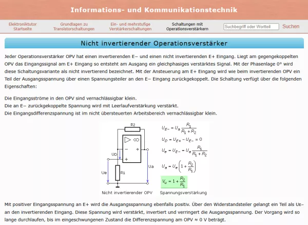 Webseite: Nicht-invertierender Operationsverstärker
