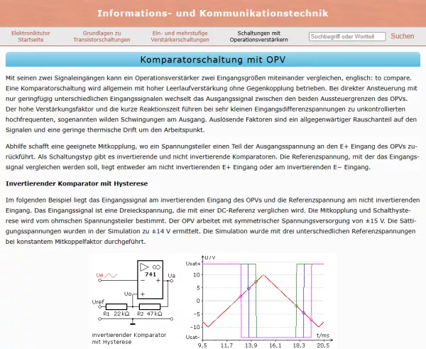 Webseite: Komparatorschaltung mit OPV