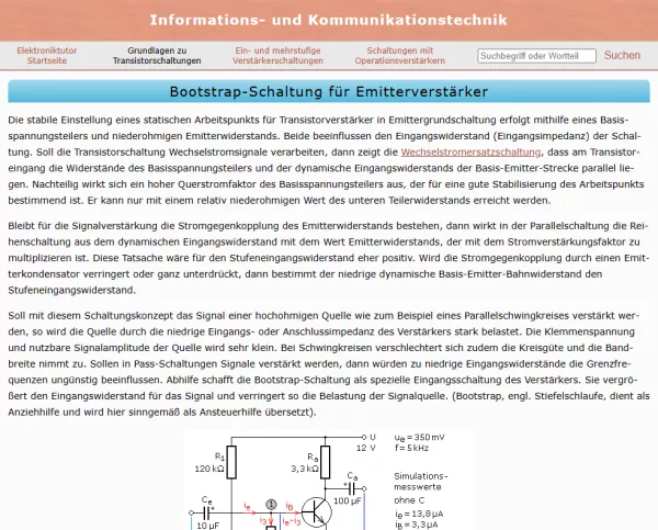 Webseite: Die Bootstrap-Schaltung für Transistoren