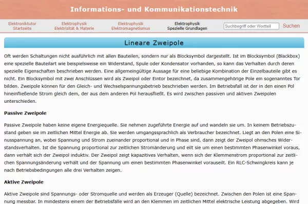 Webseite: Lineare Zweipole