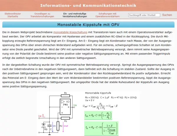 Webseite: Monostabile Kippstufe mit OPV