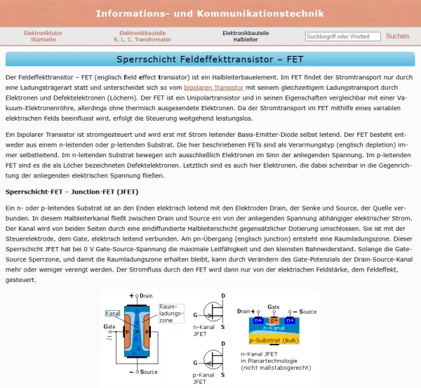 Webseite: Sperrschicht Feldeffekttransistor - FET