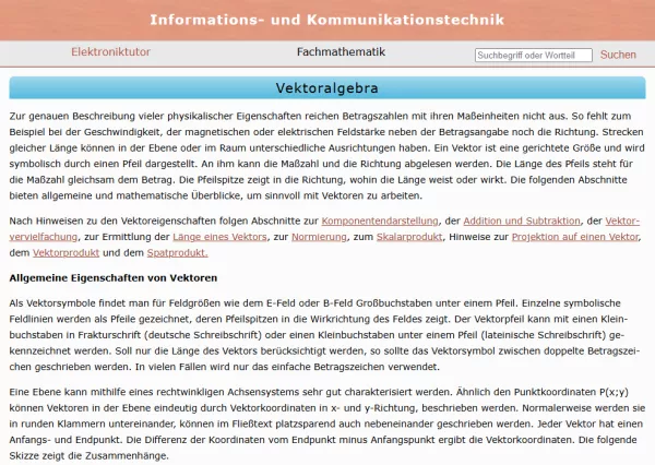 Webseite: Vektoralgebra