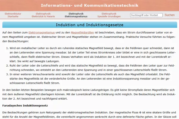 Webseite: Induktion und Induktionsgesetze