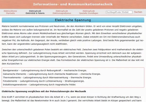 Webseite: Elektrische Spannung