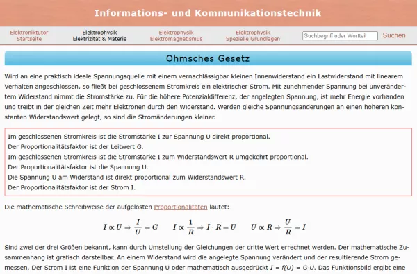 Webseite: Ohmsches Gesetz